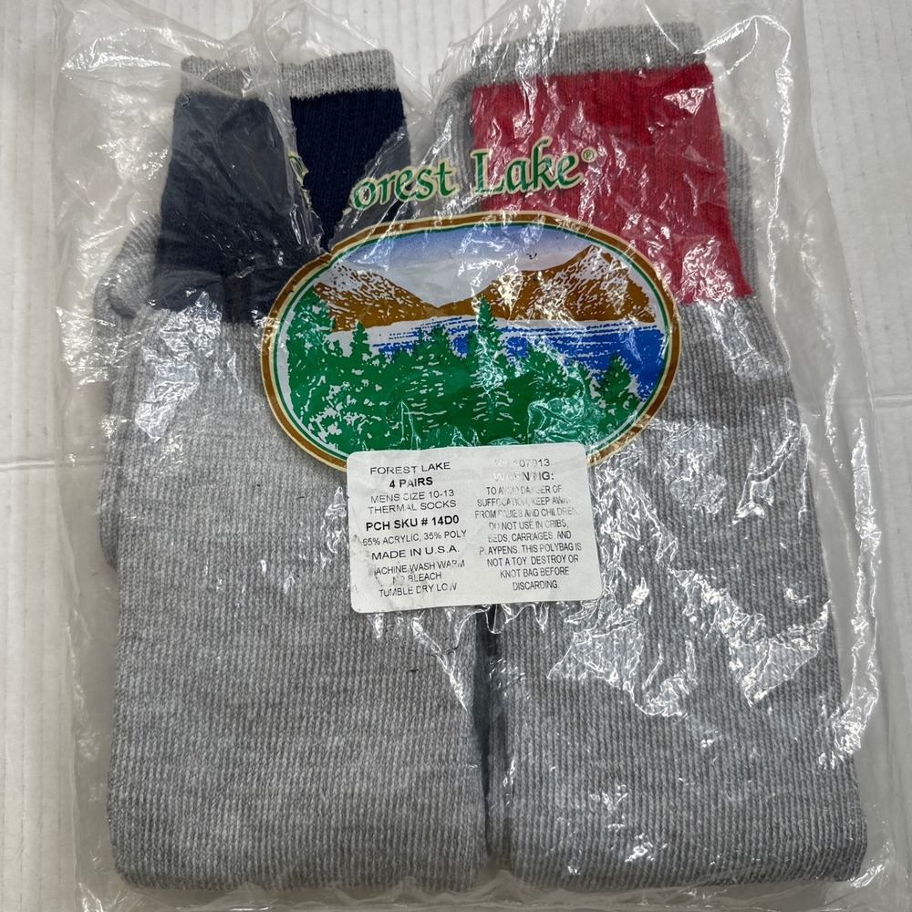 Vintage Forest Lake Men's Thermal Socks Size 10-13 Made‎ In USA 2 Pairs